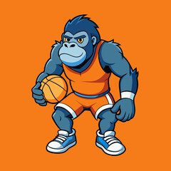 Naklejka premium cartoon basketball sport vector illustration of kid gorilla