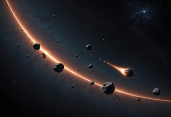 Naklejka premium dark meteor asteroid belt isolated on one color background, ai