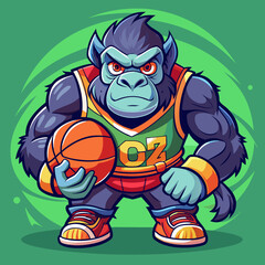 Obraz premium cartoon basketball sport vector illustration of kid gorilla