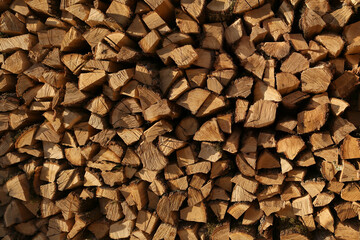 Woodpile. Wooden logs. Chopped and chopped Wood.