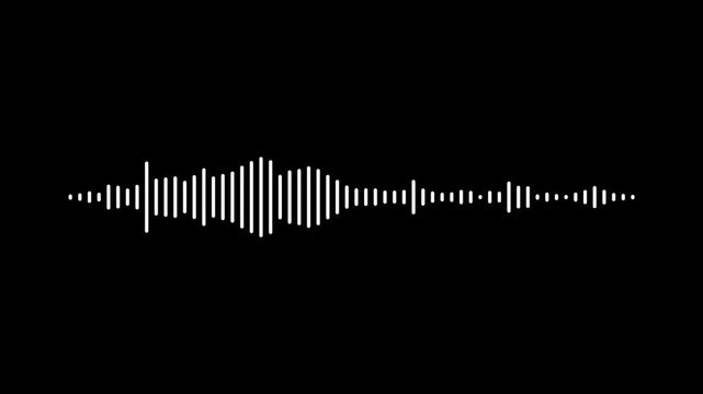 Music equalizer, audio waves or sound frequency in lines, white video footage of audio 
visualizer on black background. White audio waveform spectrum animation on a black background.