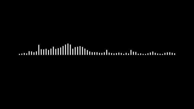 Music equalizer, audio waves or sound frequency in lines, white video footage of audio 
visualizer on black background. White audio waveform spectrum animation on a black background.