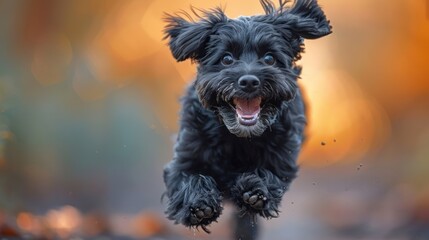 Happy Black Dog Running Towards the Camera