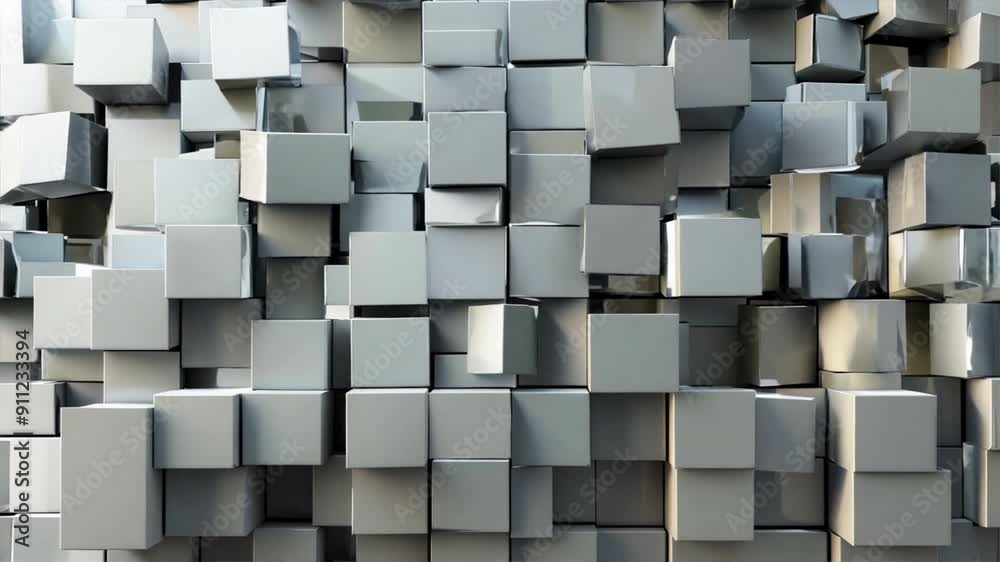 Poster cubes arranged in a random pattern, adding visual interest and depth