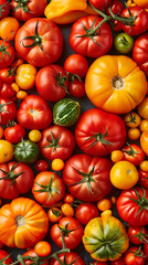 Vibrant red and yellow tomatoes, fresh and juicy, perfect for a summer salad or healthy snack. 
