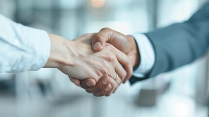 A group of professionals exchanging business cards in a modern, well-lit conference room