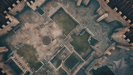 Castle Battle Map for RPG, Map for Dungeons and Dragons, DnD Map, Tabletop Role-Playing Games, Adventure Game Background, Top-Down View