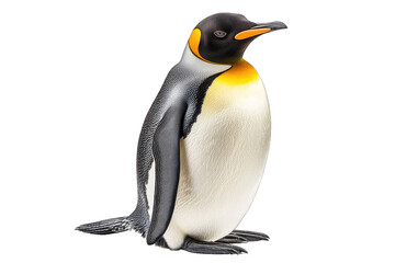 Fototapeta premium A majestic penguin with distinctive black and white feathers, showcasing vibrant orange and yellow highlights on its neck.