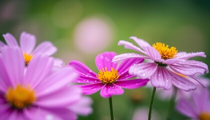 Fototapeta premium Pink Cosmos Flowers with Water Droplets