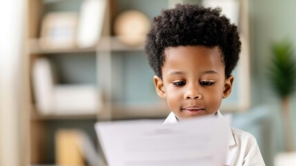 A man in a formal outfit, showing a job offer letter to his family members at home