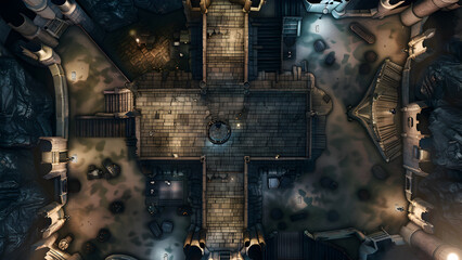 Castle Battle Map for RPG, Map for Dungeons and Dragons, DnD Map, Tabletop Role-Playing Games, Adventure Game Background, Top-Down View