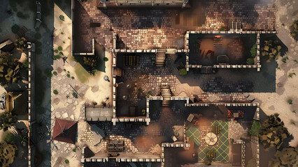 Castle Battle Map for RPG, Map for Dungeons and Dragons, DnD Map, Tabletop Role-Playing Games, Adventure Game Background, Top-Down View