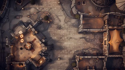 Castle Battle Map for RPG, Map for Dungeons and Dragons, DnD Map, Tabletop Role-Playing Games, Adventure Game Background, Top-Down View