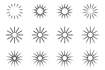 Sunburst line art drawing highlighting radiant sunburst shapes