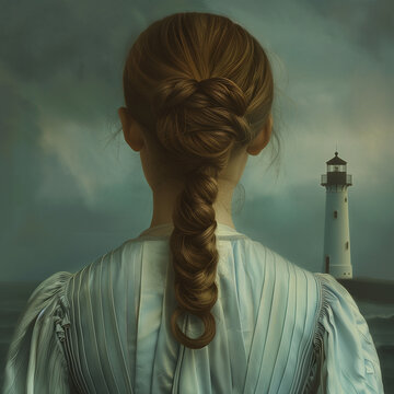 Donna di spalle con faro 