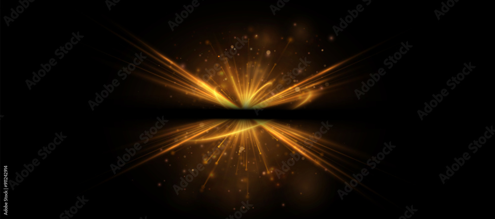 Aufkleber Abstract golden light split effect. Bright light effect with rays and glare for vector illustration.
