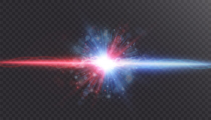 Light energy explosion effect when colliding with lightning and flashes. Light background. Vector