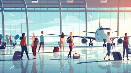 Obraz premium Passengers waiting in airport gate for boarding flight.