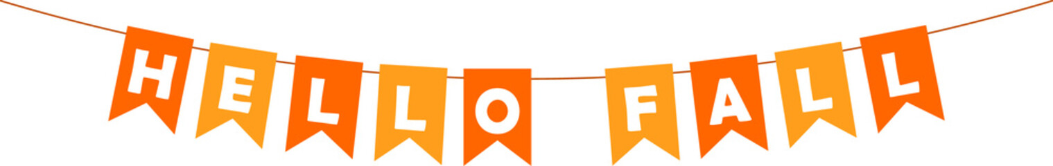 Hello Fall bunting garland, orange party lettering banner © Liena