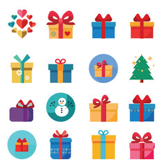 Cute color Christmas flat icons set. Festive Elements