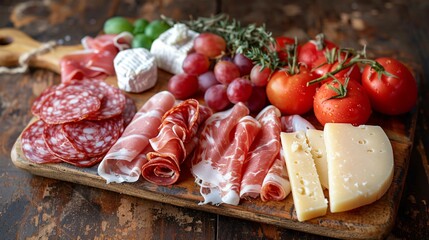 Gourmet Meat and Cheese Board with Fresh Produce