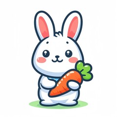 Obraz premium A bunny holding carrot in hands