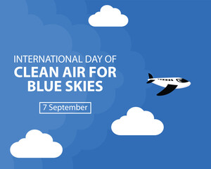 illustration vector graphic of airplane flying in the blue sky, perfect for international day, clean air for blue skies, celebrate, greeting card, etc.
