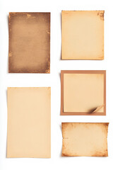 Fototapeta premium set of vintage blank papers, grunge texture, isolated on white background,