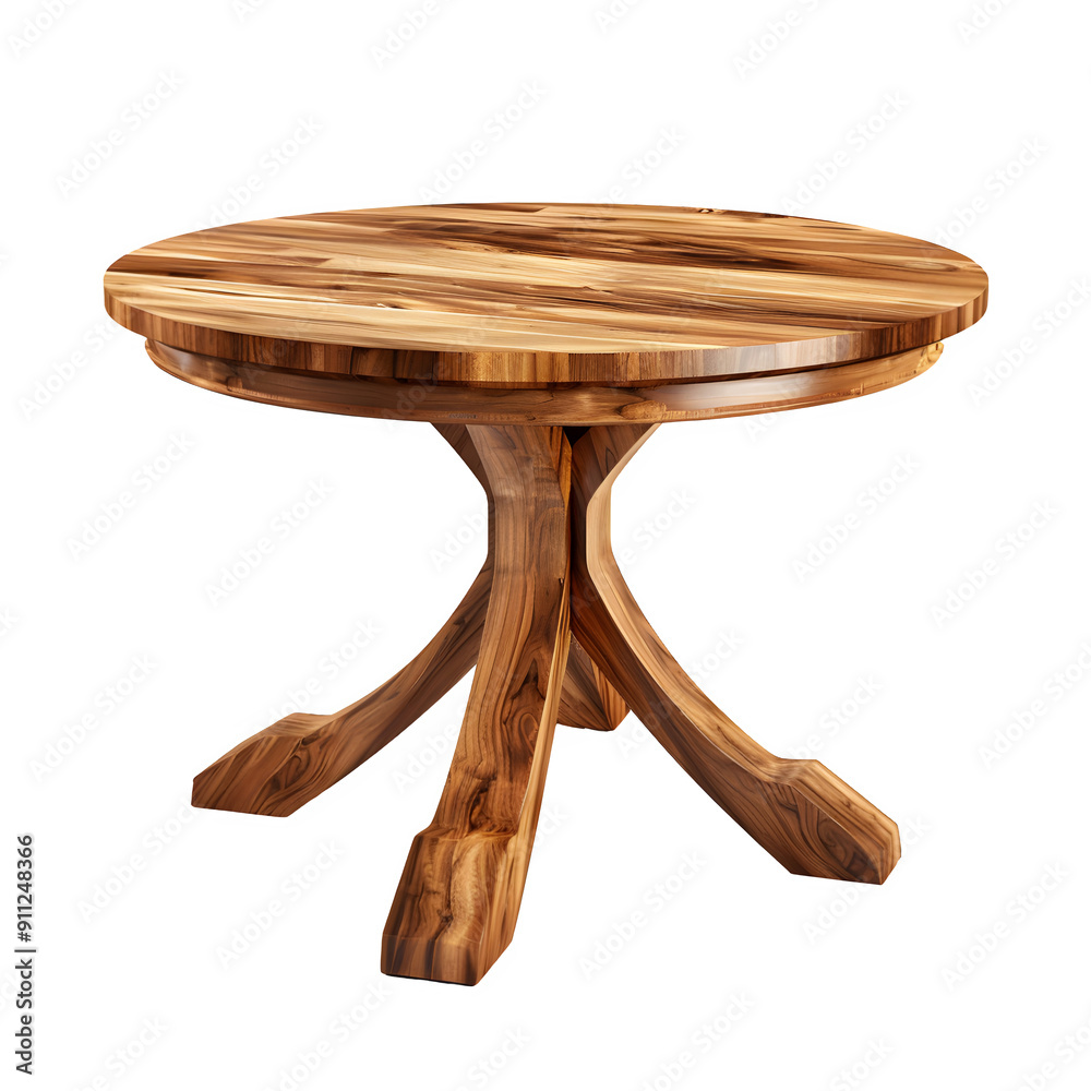 Poster detailed texture wooden round table on transparent background: high-quality image