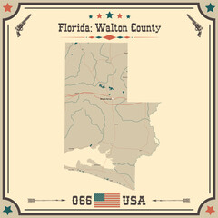 Large and accurate map of Walton County, Florida, USA with vintage colors.