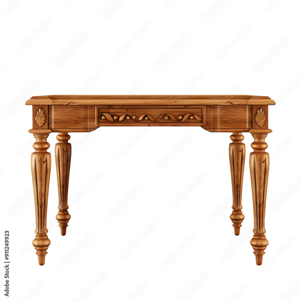 Aufkleber Elegant carved wood console table with a transparent background for versatile use in design layouts