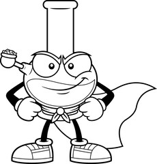 Outlined Marijuana Bong SuperHero Cartoon Character. Vector Hand Drawn Illustration Isolated On Transparent Background
