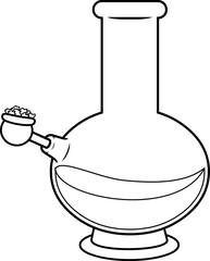 Outlined Cartoon Marijuana Bong For Smoking. Vector Hand Drawn Illustration Isolated On Transparent Background