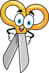 School Scissors Cartoon Character. Vector Hand Drawn Illustration Isolated On Transparent Background
