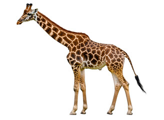 Fototapeta premium Majestic giraffe standing tall, showcasing its unique pattern and grace in a natural habitat, a symbol of the wild.