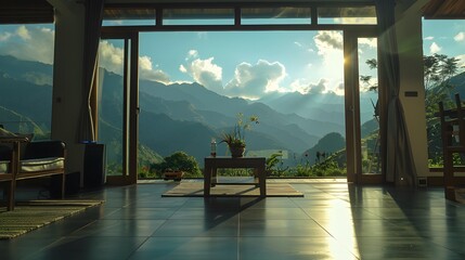 beautiful mountain view from inside the house