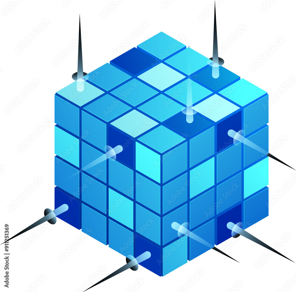 Canvas Prints 3d illustration of shiny blue data cube on white background for big data concept.