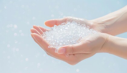 Hailstones in hand, weather details, closeup photography, natural color, isolated on white background