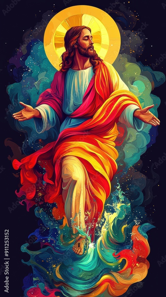 Canvas Prints Vibrant Artistic Representation of Jesus in Motion