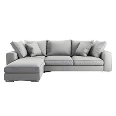 Sleek and cozy l-shaped grey sofa set against a checkered background, ideal for interior decor