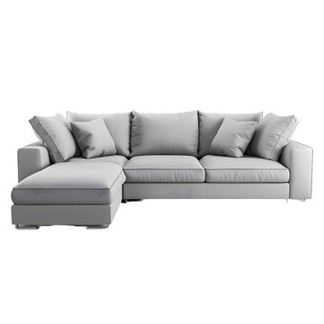 Sleek and cozy l-shaped grey sofa set against a checkered background, ideal for interior decor