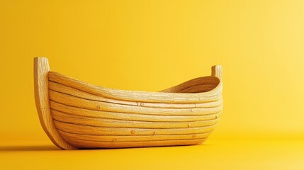 Fototapeta premium Wooden Boat on Bright Yellow Background