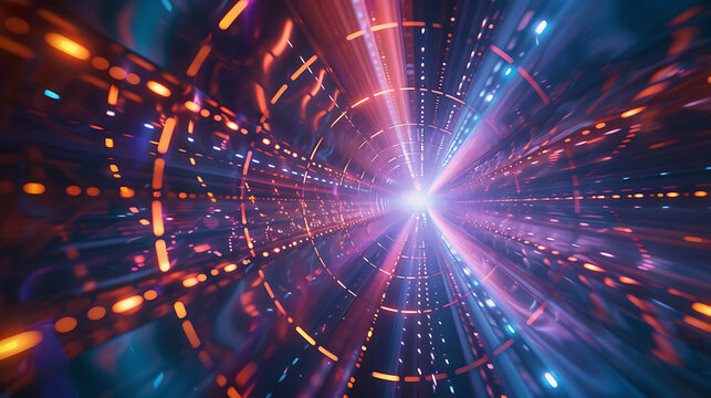 Abstract colorful geometric shapes swirl into a bright white light, evoking a sense of optimism and hope. , printspace