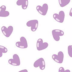 Seamless pattern with violet hearts on white background.