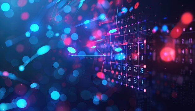 Colorful Abstract Calendar Design With Glowing Lights in a Digital Space