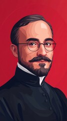 Fototapeta premium Portrait of a Man in Formal Attire with Red Background