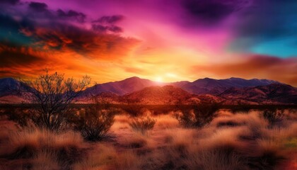 Obraz premium Desert landscape, vibrant colors, serene environment, wide shot, inviting