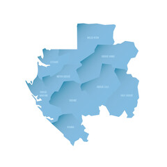 Gabon political map of administrative divisions - provinces. Shaded vector map with 3D-like blue gradient and name labels