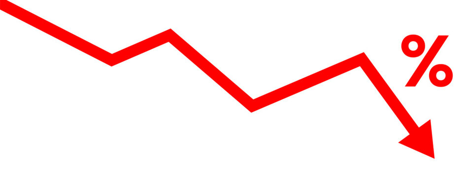 	
Down trend crash arrow and business percent financial design template. Economy market crisis recession concept.	