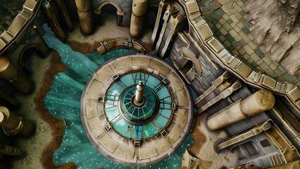 Obraz premium Castle Battle Map for Tabletop RPGs, Dungeons & Dragons, Adventure Game, Top-Down Perspective 